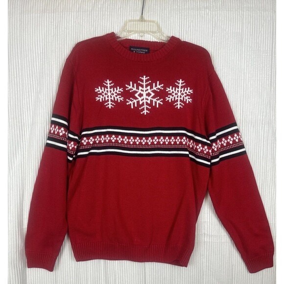 Men’s vintage Christmas snowflake sweater red black and white Med Grandpacore